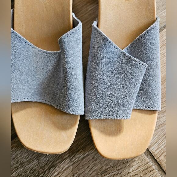 New York Lites wooden Sandal in gray suede leather sandals clogs  size 10 - Picture 13 of 17
